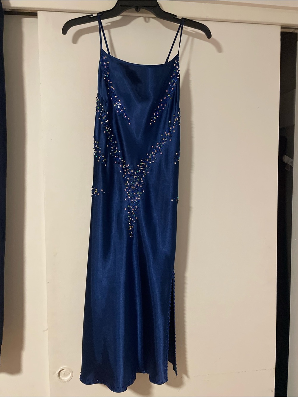 Contemporary lyrical midnight Blue Satin Slip Dress dance costume